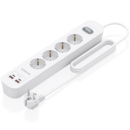 Regleta con Interruptor Aisens ASPS-2A2C12-W/ 4 Tomas de Corriente/ 2 USB - 2 USB Tipo-C/ Cable 1.4m/ Blanco_0