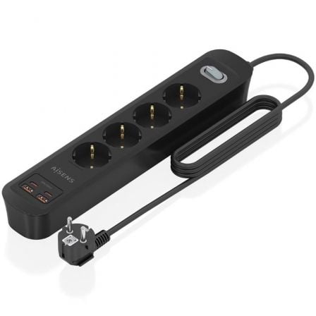 Regleta con Interruptor Aisens ASPS-2A2C13-BK/ 4 Tomas de Corriente/ 2 USB - 2 USB Tipo-C/ Cable 1.4m/ Negro_0