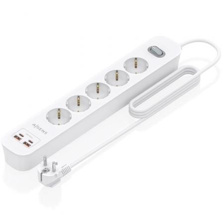 Regleta con Interruptor Aisens ASPS-2A2C14-W/ 5 Tomas de Corriente/ 2 USB - 2 USB Tipo-C/ Cable 1.4m/ Blanco_0