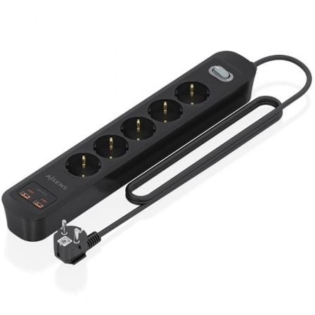 Regleta con Interruptor Aisens ASPS-2A2C15-BK/ 5 Tomas de Corriente/ 2 USB - 2 USB Tipo-C/ Cable 1.4m/ Negro_0
