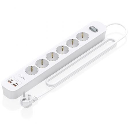 Regleta con Interruptor Aisens ASPS-2A2C16-W/ 6 Tomas de Corriente/ 2 USB - 2 USB Tipo-C/ Cable 1.4m/ Blanco_0