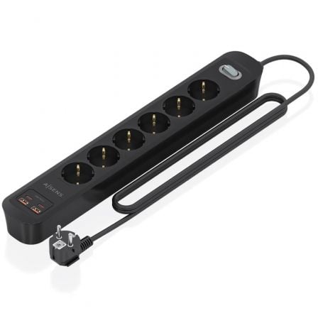 Regleta con Interruptor Aisens ASPS-2A2C17-BK/ 6 Tomas de Corriente/ 2 USB - 2 USB Tipo-C/ Cable 1.4m/ Negro_0