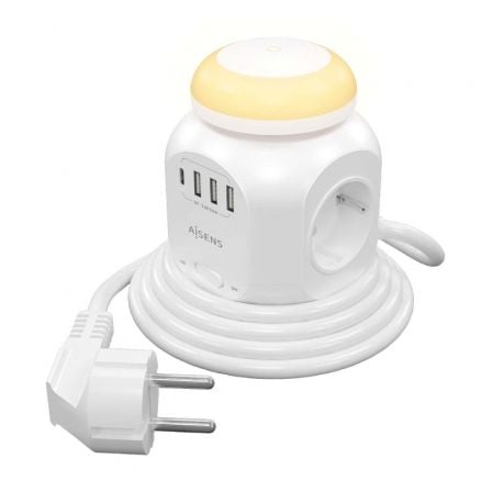 Regleta con Interruptor y Luz Nocturna Aisens ASPS-3A1CL01-W/ 4 Tomas de Corriente/ 1 USB Tipo-C/ 3 USB/ Cable 1.8m/ Blanco_0