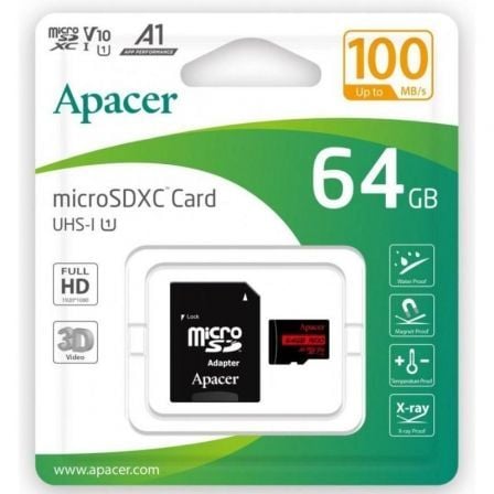 Tarjeta de Memoria Apacer 64GB XC UHS 1 con Adaptador/ Clase 10/ 100MBs_0