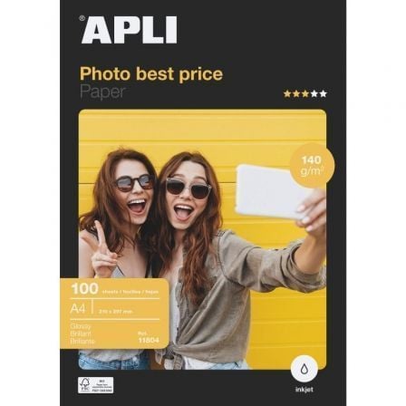 Papel Fotográfico Apli Bestprice 11804/ DIN A4/ 140g/ 100 Hojas/ Brillante_0