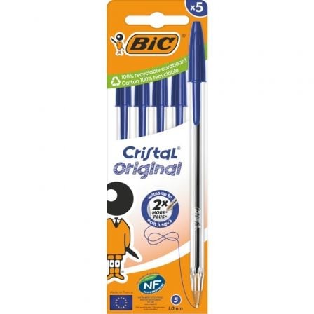 Caja de Bolígrafos de Tinta de Aceite Bic Cristal Original 516344/ 5 unidades/ Azules_0
