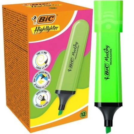 Caja de Marcadores Fluorescentes Bic Highlighter Flat Neón/ 12 unidades/ Verdes_0