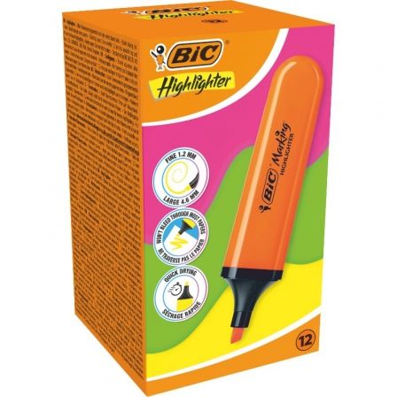 Caja de Marcadores Fluorescentes Bic Highlighter Flat Neón/ 12 unidades/ Naranjas_0