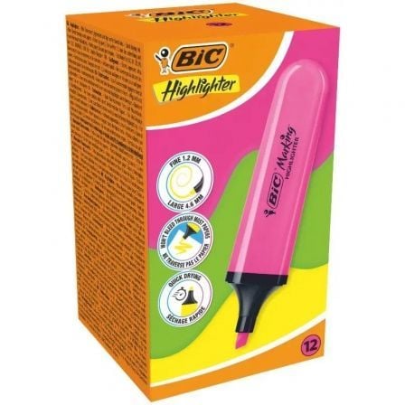 Caja de Marcadores Fluorescentes Bic Highlighter Flat Neón/ 12 unidades/ Rosas_0