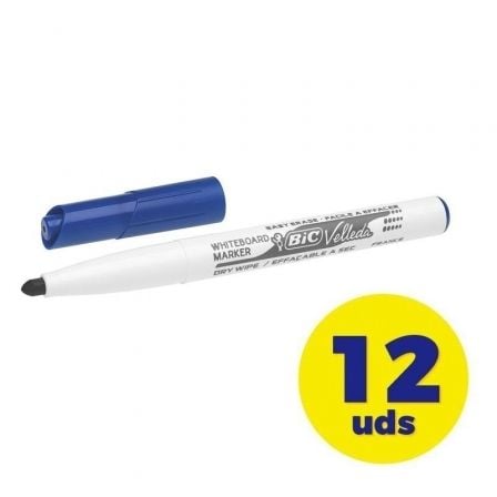 Caja de Rotuladores de Punta Redonda para Pizarra Bic Velleda 9581701/ 2mm/ 12 unidades/ Azules_0
