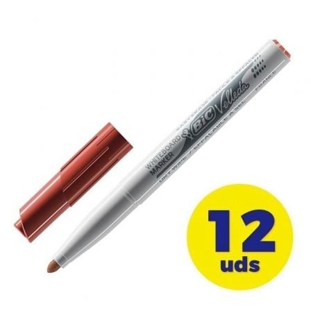 Caja de Rotuladores para Pizarra Bic Velleda 9581691/ 2mm/ 12 unidades/ Rojos_0