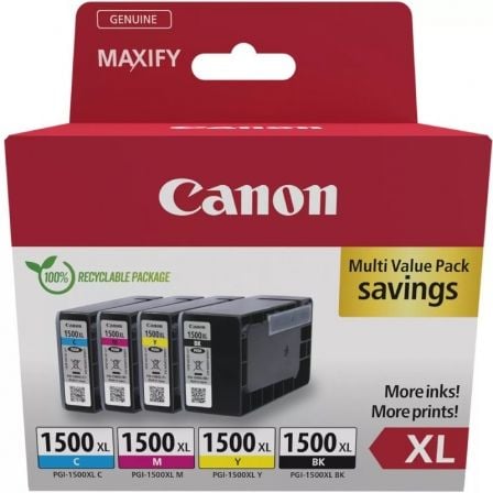 Cartucho de Tinta Original Canon PGI-1500XL Multipack Alta Capacidad/ Cian/ Magenta/ Amarillo/ Negro_0