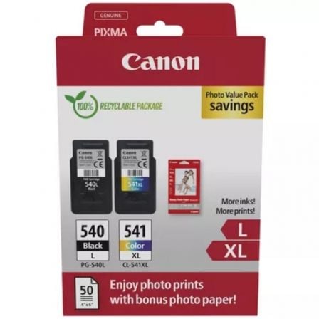 Cartucho de Tinta Original Canon PG-540L + CL-541 XL Multipack Alta Capacidad/ Negro/ Tricolor + Papel Fotográfico_0