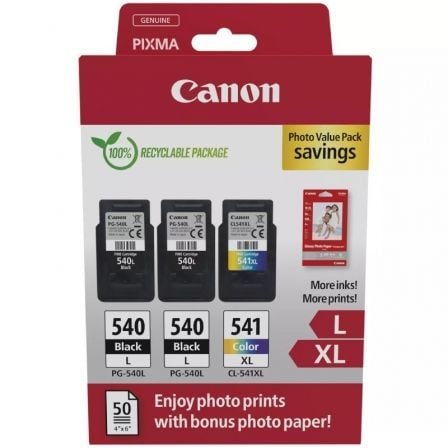 Cartucho de Tinta Original Canon PG-540L + CL-541 XL Multipack Alta Capacidad/ 2x Negro/ Tricolor + Papel Fotográfico_0