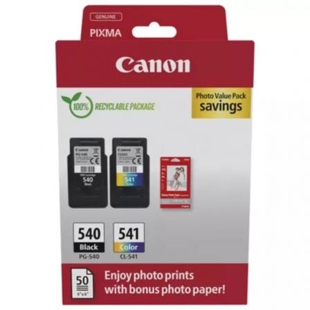 Cartucho de Tinta Original Canon PG-540 + CL-541 Multipack/ Negro/ Tricolor + Papel Fotográfico_0