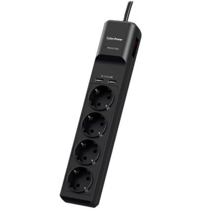 Regleta con interruptor Cyberpower P0420SUD0-DE/ 4 Tomas de corriente/ 2 USB/ Cable 1.8m/ Negra_0
