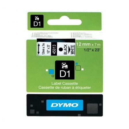Cinta Rotuladora Adhesiva de Poliéster Dymo D1 45021/ para Label Manager/ 12mm x 7m/ Blanca-Negra_0