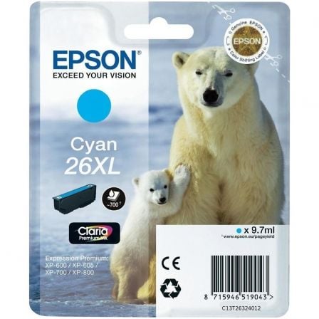 Epson Ink No 26XL Epson26XL Epson 26XL Cyan 9,7 ml (Blister) (C13T26324012)_0
