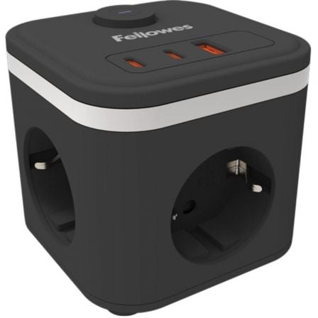Regleta con Interruptor Fellowes/ 3 Tomas de corriente/ 1 USB - 2 USB Tipo-C/ Cable 2m/ Negra_0