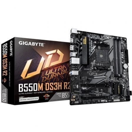 GIGABYTE B550M DS3H R2 Placa base - Procesadores AMD Ryzen 5000, VRM de 5+3 fases, hasta 4733 MHz DDR4 (O.C.), 1x M.2 PCIe 4.0 + 1x M.2 PCIe 3.0, LAN 1 GbE, USB 3.2 Gen 1_1