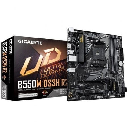 GIGABYTE B550M DS3H R2 Placa base - Procesadores AMD Ryzen 5000, VRM de 5+3 fases, hasta 4733 MHz DDR4 (O.C.), 1x M.2 PCIe 4.0 + 1x M.2 PCIe 3.0, LAN 1 GbE, USB 3.2 Gen 1_1