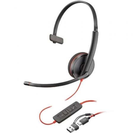 Auricular Poly Blackwire 3210 + Adaptador USB-C/A/ con Micrófono/ USB Tipo-C/ Bulk/ Negro_0