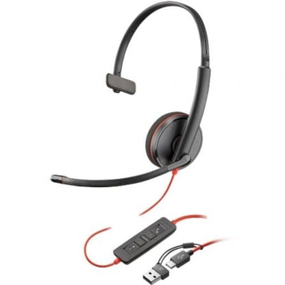 Auricular Poly Blackwire 3210 + Adaptador USB-C/A/ con Micrófono/ USB Tipo-C/ Bulk/ Negro_0