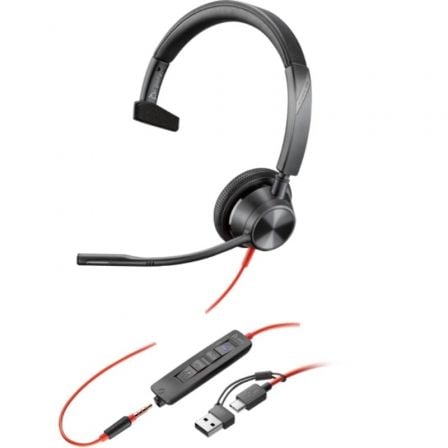 Auricular Poly Blackwire 3315 para Microsoft Teams + Adaptador USB-C/A/ con Micrófono/ Jack 3.5/ Negro_0