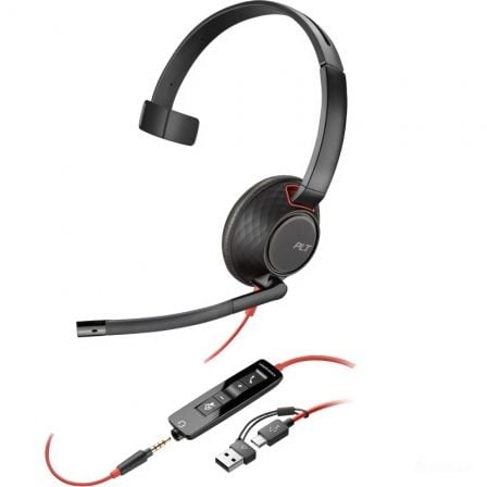 Auricular Poly Blackwire 5210 + 3.5 mm + Adaptador USB-C/A/ con Micrófono/ Jack 3.5 - USB Tipo-C/ Jack 3.5 - USB Tipo-C/ Bulk/ Negros_0