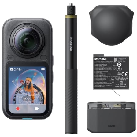 Cámara Digital Deportiva Insta360 X6 Pack Essential/ 8K/ Ángulo de visión 360º/ Negra/ Incluye Stick, Baterías, Bolsa y Capuchón de Lente_0