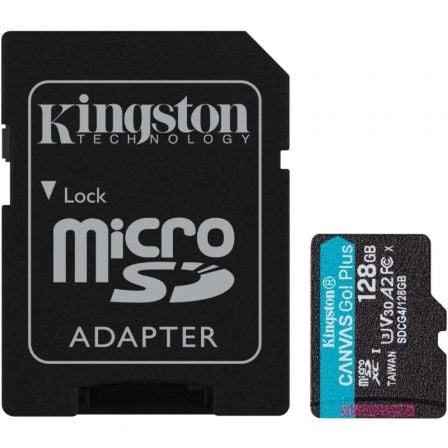 Kingston Technology Tarjeta microSDXC Canvas Go Plus Gen4 de 128 GB, 200 MB/s, A2 U3 V30 y adaptador_0