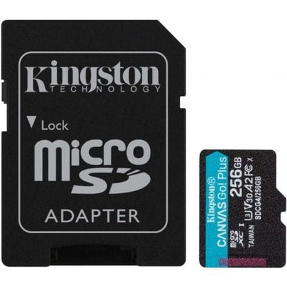 Kingston Technology Tarjeta microSDXC Canvas Go Plus Gen4 de 256 GB, 200 MB/s, A2 U3 V30 y adaptador_0