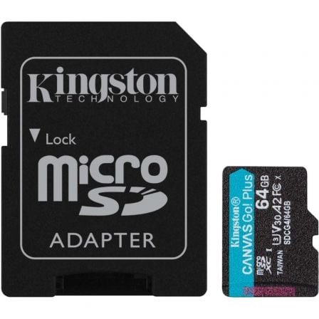 Kingston Technology Tarjeta microSDXC Canvas Go Plus Gen4 de 64 GB, 200 MB/s, A2 U3 V30 y adaptador_0