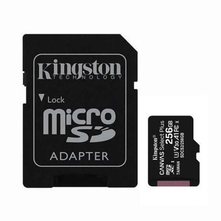 Tarjeta de Memoria Kingston CANVAS Select Plus 256GB microSD XC con Adaptador/ Clase 10/ 100MBs_0