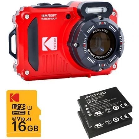 Pack Cámara Digital Kodak Pixpro WPZ2RD6 + 2 Baterías + 1 MicroSD/ 16MP/ Zoom Óptico 4x/ Rojo_0