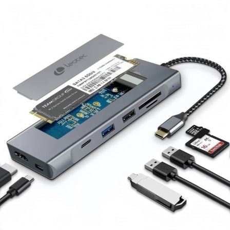 Docking USB Tipo-C Leotec LEDS07/ Ranura SSD M.2/ 2xUSB/ 1xUSB Tipo-C/ 1xHDMI 4K/ 1xLector Tarjetas SD y MicroSD/ 1xUSB Tipo-C PD_0