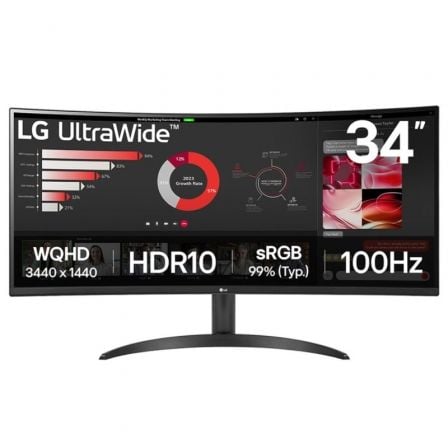 Monitor Profesional Ultrapanorámico Curvo LG 34WR50QK-B 34"/ WQHD/ Negro_0