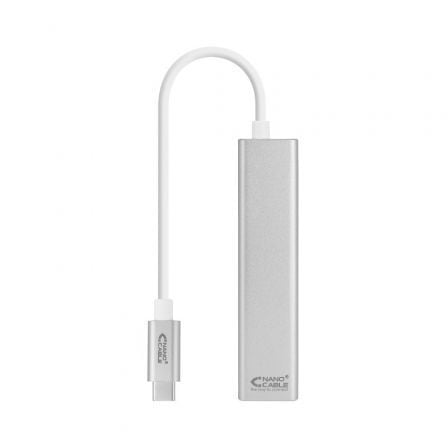 Hub USB Tipo-C Nanocable / 3xUSB / 1xRJ45 / Gris / 10.03.0404