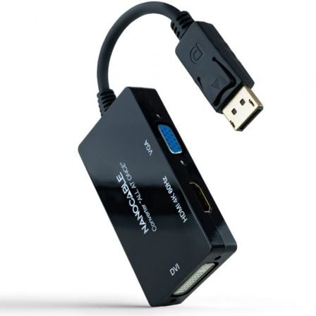 Cabo DisplayPort Nanocable / HDMI Hembra - DVI-D Hembra - VGA Hembra / 20cm / Preto / 10.16.3301-ALL