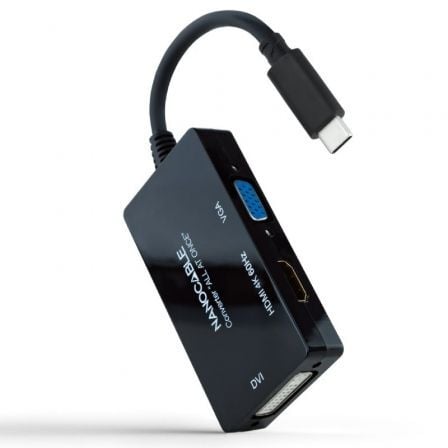 Conversor Nanocable 10.16.4301-ALL/ USB Tipo-C Macho - HDMI Hembra - DVI-I Hembra - VGA Hembra/ 20cm/ Negro_0