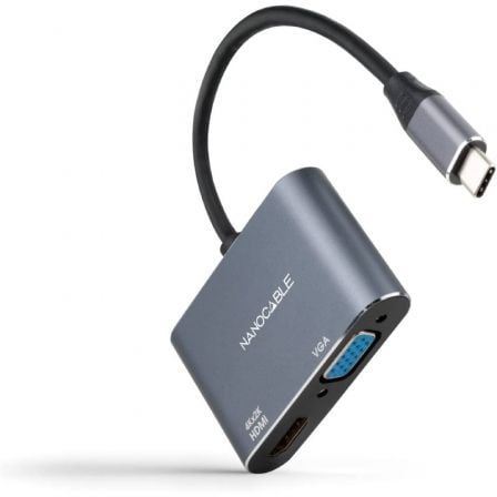 Conversor NANO CABLE / Gris / 10.16.4303 / USB Tipo-C Macho / HDMI Hembra / VGA Hembra / 15cm