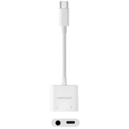 Adaptador Audio Nanocable 10.24.1206/ USB Tipo-C Macho - Jack 3.5 Hembra/ USB Tipo-C Hembra/ Blanco_0