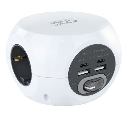 Regleta Nanocable 10.37.0001/ 3 Tomas de corriente/ 2 USB - 2 USB Tipo-C/ Cable 1.4m/ Blanca_0