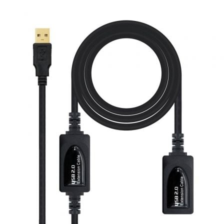 Cabo Alargador USB 2.0 NANO CABLE 15m / USB Macho - USB Fêmea / Preto