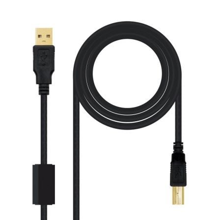Cabo USB 2.0 Nanocable / Tipo-B Macho - USB Macho / 5m / Preto / 10.01.1205