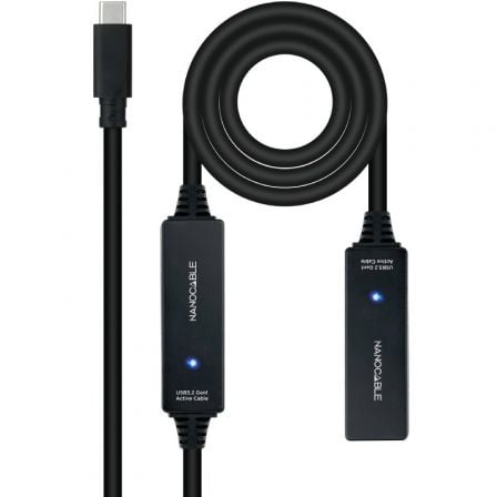 Cable Alargador USB Tipo-C 3.2 con Amplificador Nanocable 10.01.1312/ USB Tipo-C Macho - USB Tipo-C Hembra/ 10m/ Negro_0
