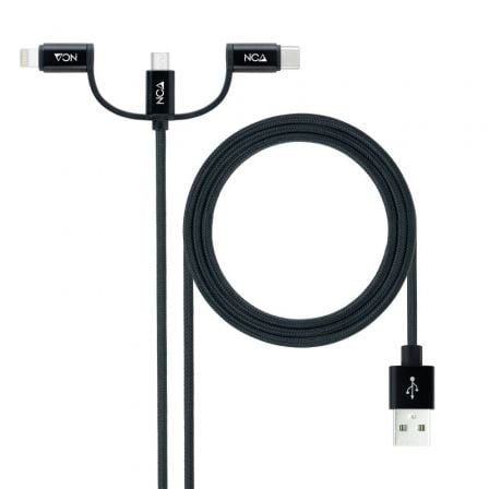 Cabo USB 2.0 Nanocable / Preto / 10.01.3200 / Lightning Macho / Micro USB Macho / USB Tipo-C Macho / 1m