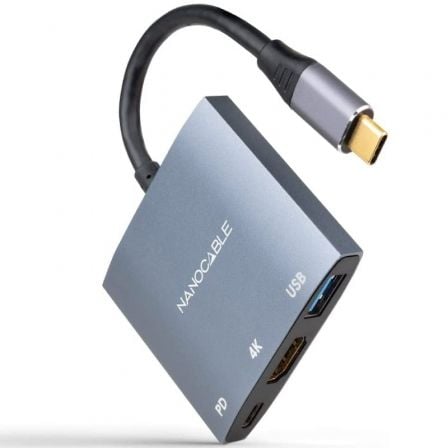 Conversor NANO CABLE USB Tipo-C/ HDMI 4K Hembra - USB Hembra - USB Tipo-C PD/ 15cm/ Gris - NAN-CAB_10_16_4306