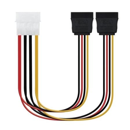 Cable Duplicador de Alimentação NANO CABLE / Molex Macho - 2x SATA Hembra - 20cm / Preto / 10.19.0101-OEM