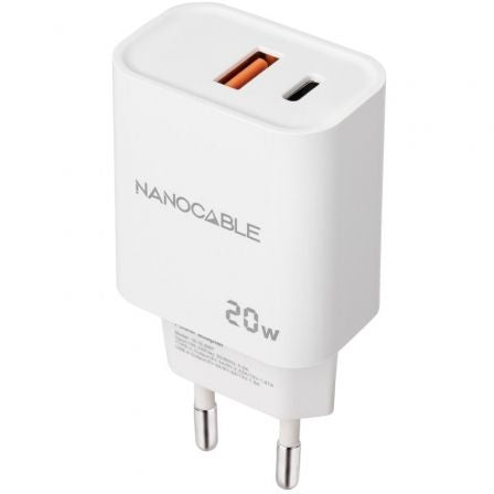 Cargador de Pared Nanocable 10.10.2007/ 1xUSB/ 1xUSB Tipo-C/ 20W/ Blanco_0
